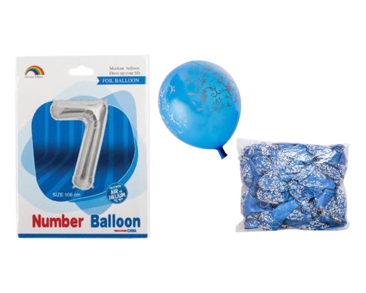 Birthday Age 7 Balloon Sil + Blue ballons