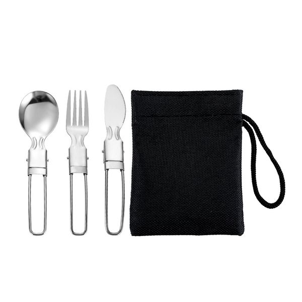 Outdoor Foldable Stainless Steel 3 Piece Cutlery Set in a Carry Bag