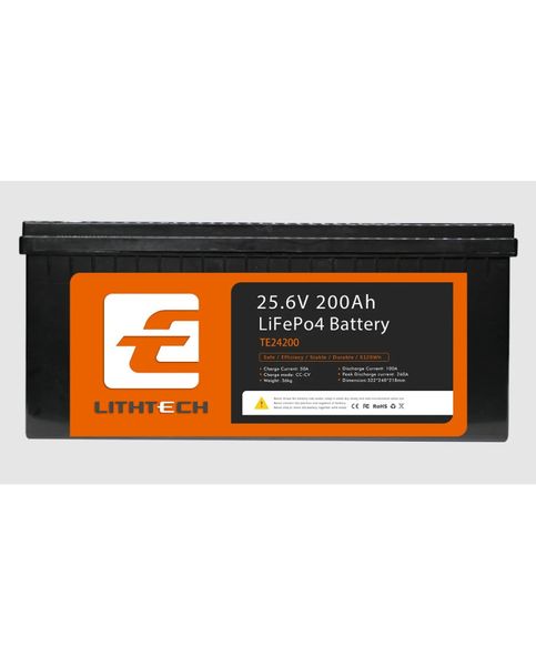 Lithtech 24V 200Ah Bluetooth Smart Lithium Battery Pack 25.6V
