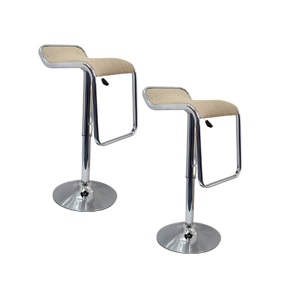 Set Of 2 Low-Back Bar Stool with Chrome Base and Adjustable Height