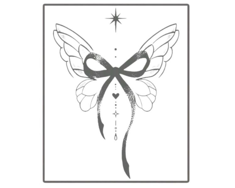 1 Piece - Celestial Bow Wings Temporary Tattoo - Black