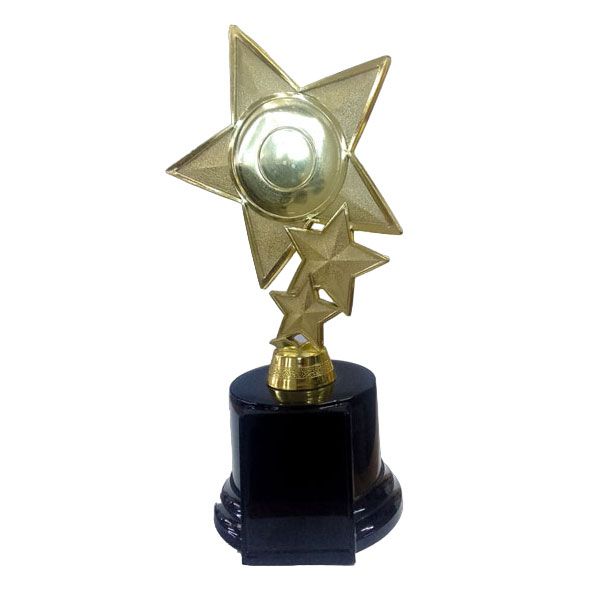 Polished Gold 3 Star Figure Awards Trophy on Black Base
