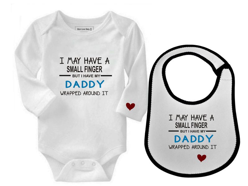 Daddy- I may have a small finger long sleeve boy baby grow&amp;bib combo