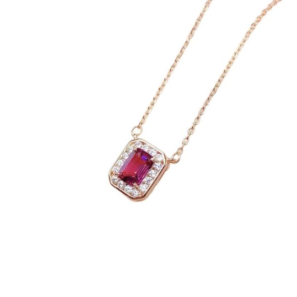 Women's Garnet Rectangular Diamond Pendant Necklace