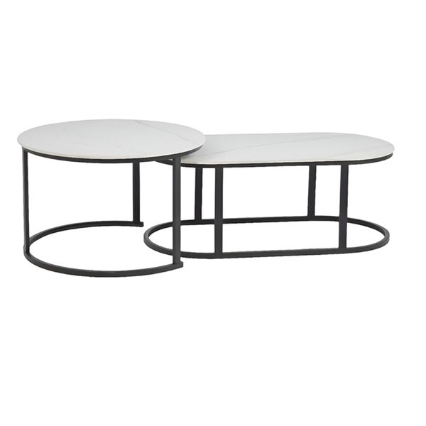 Nesting Multi-Functional Oval and Round Side Coffee Tables with Steel Frame
