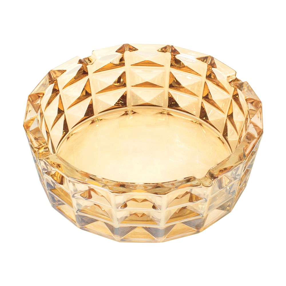 Creative Crystal Round Amber Electroplated Glass Cigar Ashtray 13cm