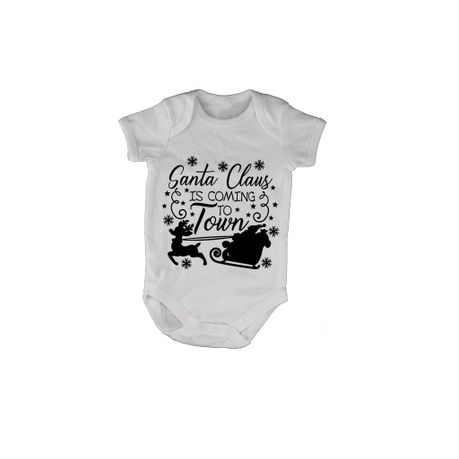 Coming to Town Christmas Short Sleeve Baby Grow Shop Today