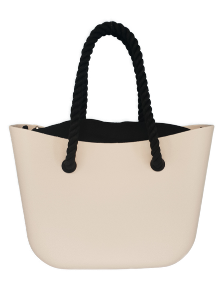 Eva Classic Handbag White, Black inner, Black rope