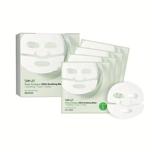 Dimot - Deep Collagen CICA Soothing Face Mask with Centella &amp; HA - 4 Pack