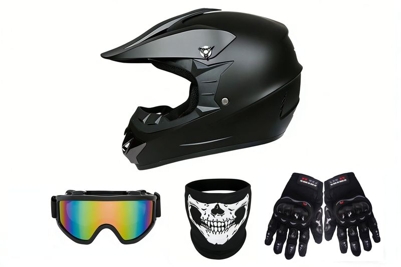 Off-Road Motorcycle 4-Piece Gear Set - Helmet, Goggles, Gloves, Mask