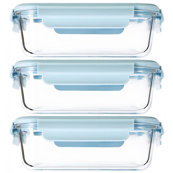Glass Meal Containers Food Storage Lunch Box,Strong Grip Seal-3pc X 1000ml