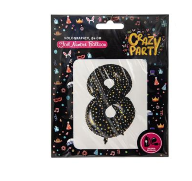 Crazy Party - Holographic Foil Helium Balloon 86cm "8" x 2