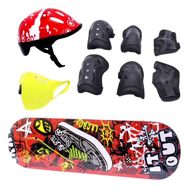 Skateboard 74cm with Protective Gear Kit - Helmet &amp; ERS Mask - Kicks