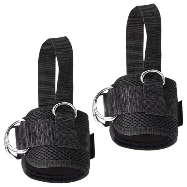 Padded Ankle Straps for Cable Machine - 4 D-Ring - Pack of 2 - Black