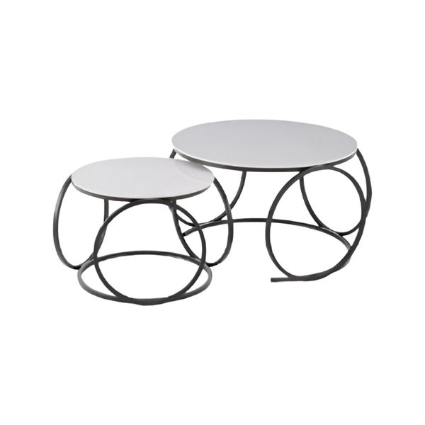 2Pcs Of Modern Multi-Functional Nesting Round Glass Top Coffee Table