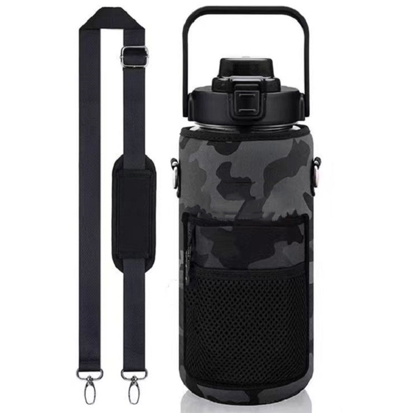 Water Bottle, 2L Motivational water Bottle+Protective Sleeve+Shoulder Strap