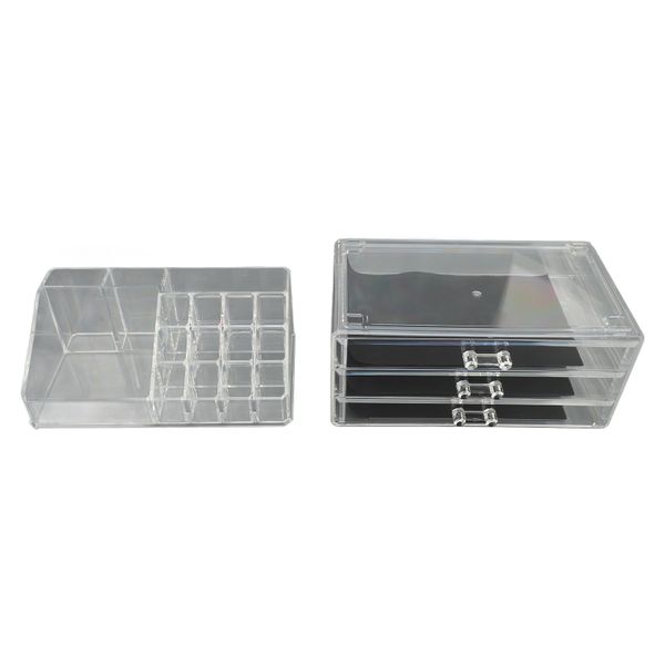 Stackable Clear Makeup Drawers w/ Tray for Brushes, Lipsticks &amp; More