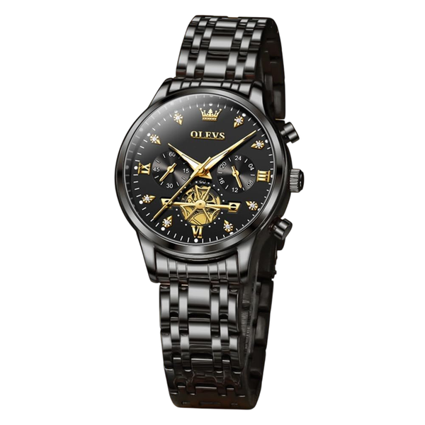 OLEVS Women's Stainless Steel Chronograph Watch - Black