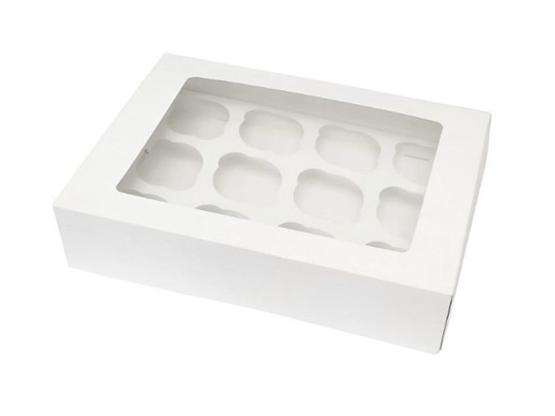 12 Cup White Cupcake Box With Inserts And Window - 100 Units