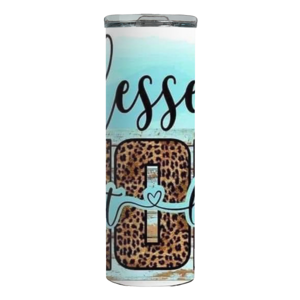 Blessed Mom Leopard Printed Skinny Tumbler Travel Mug