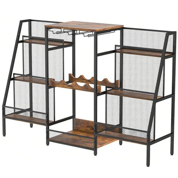 3-Tier Stepped Freestanding Floor Wine Rack Wine Bar Cabinet