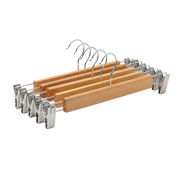 Pack of 5 High-Grade Wooden Pant Trouser Skirt Hangers with 360 Swivel Hook