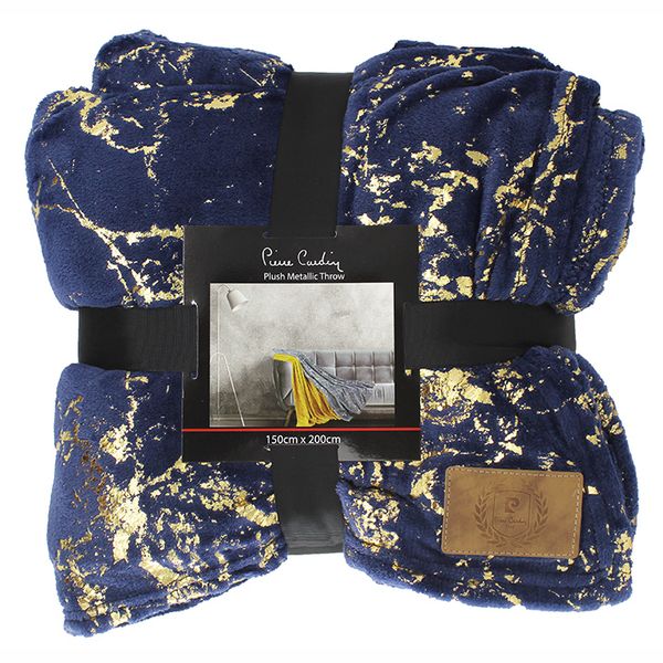 Pierre Cardin Plush Metallic Throw – Tan with Silver Foil