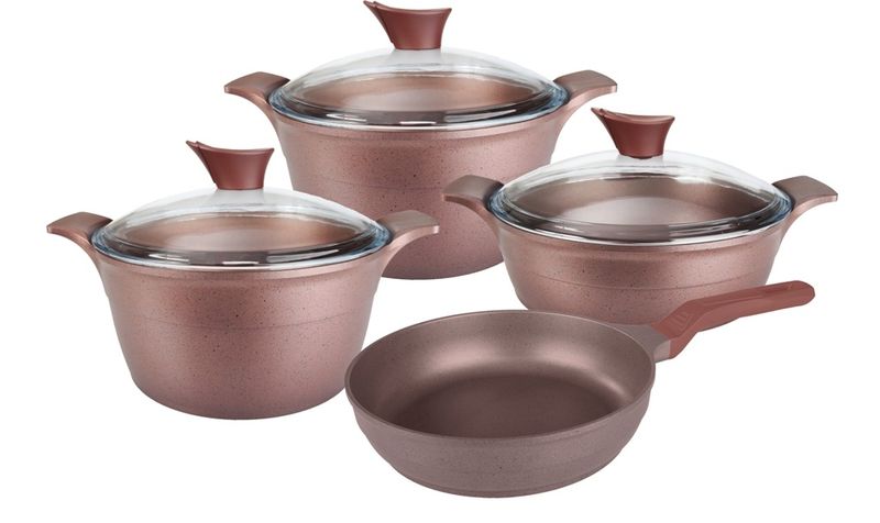 Onyx 7 Piece Self Handle Glass Lid Cast Pot Set