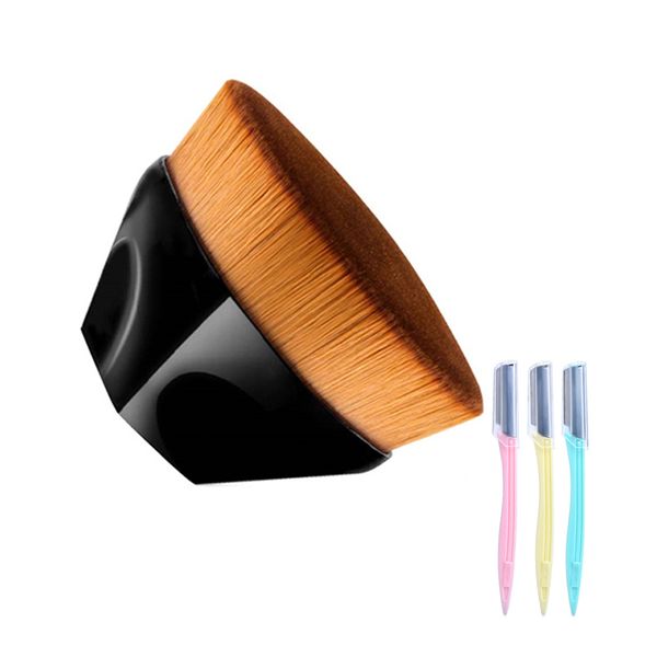 Foundation Brush For Liquid Makeup with 3 Piece Eyebrow Razors