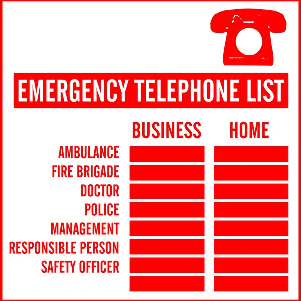 Emergency Telephone List Sign 44x44cm