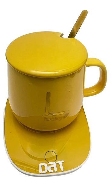 Dat Ceramic Coffee Mug Set with Warming Coaster - Yellow