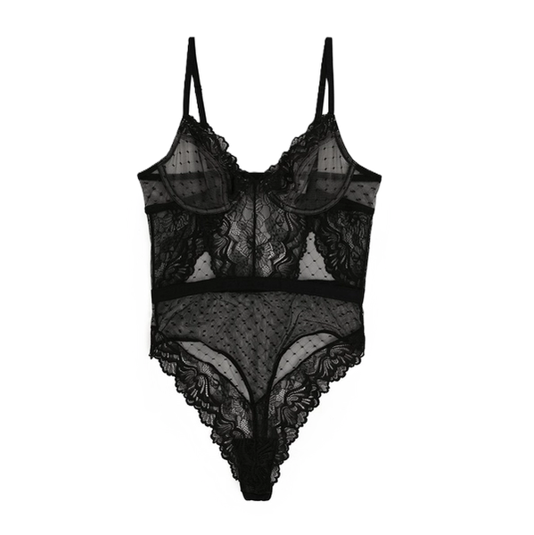 Kitro Women Black Poly Lace Bodysuit