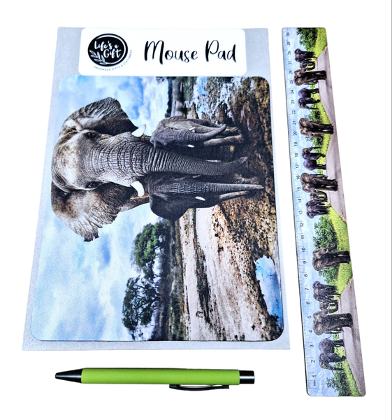 Mouse Pad, 30cm Ruler &amp; Pen Combo - Elephant Family
