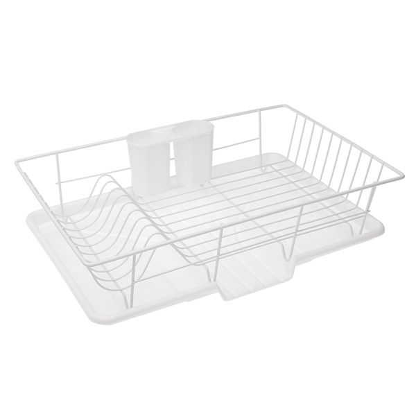 Kitchen Dish Drainer &amp; Utensil Holder Rack - White