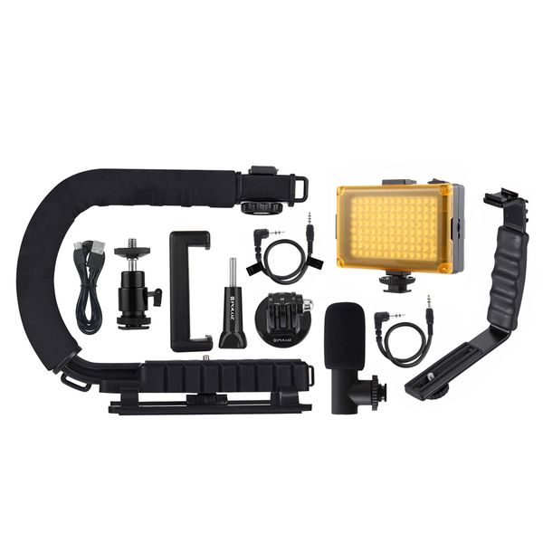 PULUZ U/C Shape Handheld DV Bracket Stabilizer + LED light + Shotgun Mic