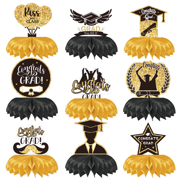 Graduation Season Honeycomb Desktop Decoration Party Supplies -9-Piece Set