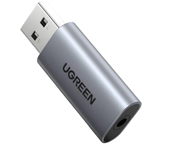 UGREEN USB-A External Sound Card (CM383) - 3.5mm Jack, Sleek Silver Design