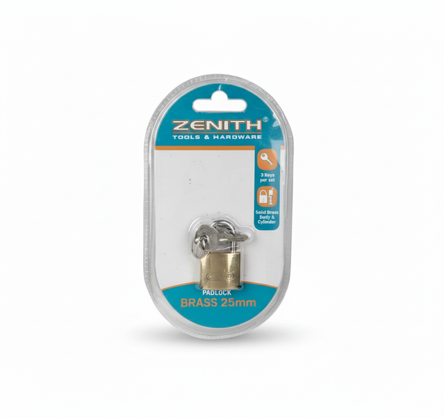 Zenith Brass Padlock 25mm with 3 Keys for Indoor and Outdoor Use
