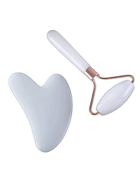 2 Piece RABG Gua Sha and Face Roller Set - White