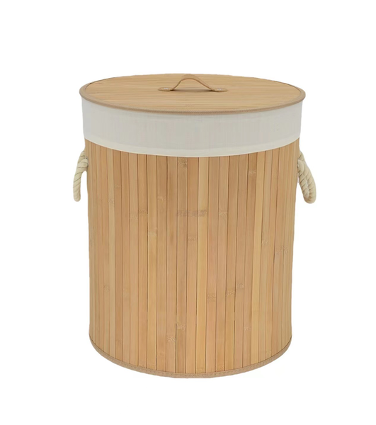 Round Bamboo Collapsible Laundry Basket With Lid 50 litres
