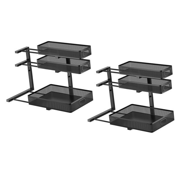 2 Pieces 3-Tier Under Sink Organizer Metal Pull Out Cabinet Organiser Rack