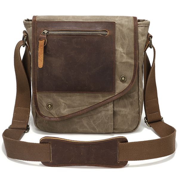 Canvas Waterproof Crossbody Shoulder Bag-Khaki