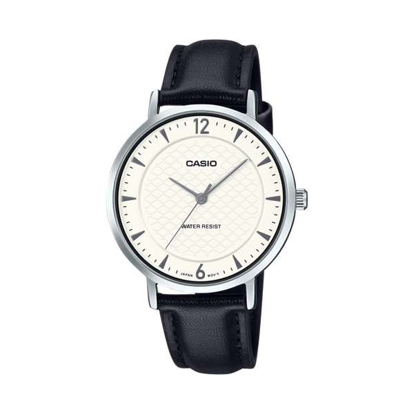 Casio LTP-VT04L-7A2DF - Cream Honeycomb Dial-Black Leather Band-Slim Watch