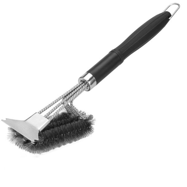 Triple Headed Stainless Steel Grill &amp; Oven BBQ Cleaning Brush With Scraper
