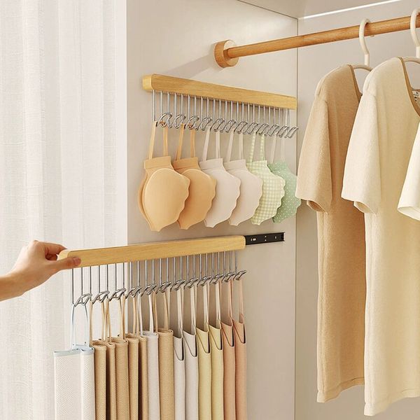 Chenshia Retractable Closet Pull Out Rack Wooden Clothes Hanger With 12Hook