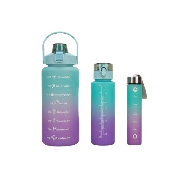 Lockable Lid Water Bottle Set - 3 Piece - Blue And Purple