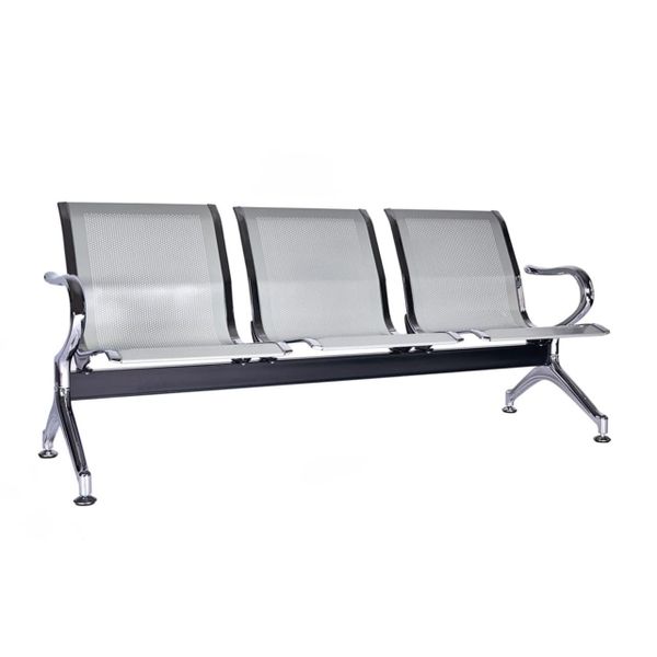 Steel Bench Chrome 3 Seater Office Visitor Chair Waiting Area Reception Chairs - Light Grey