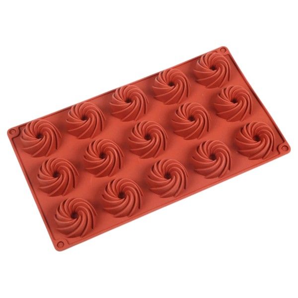 15-Cavity Swirl Silicone Mold With Non-Stick Surface - Brick Red