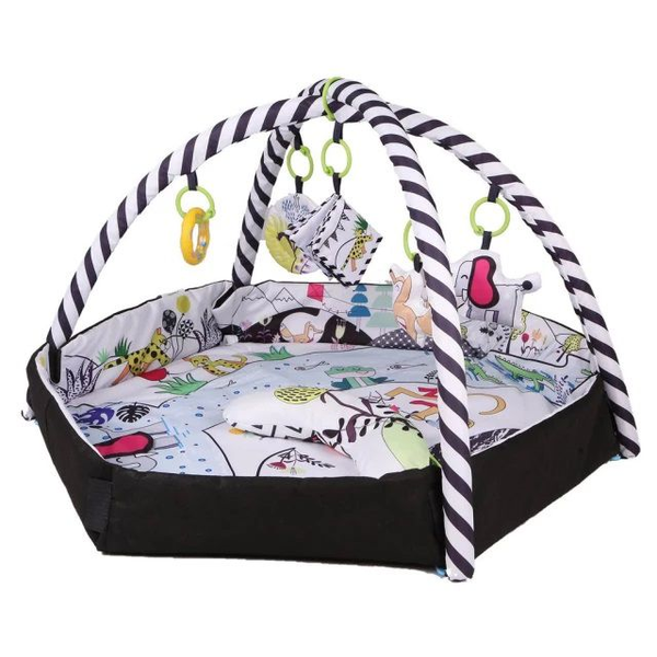 4 in 1 Baby Activity Play Mat With Ball Pit &amp; 5 Hanging Toys - Black/White
