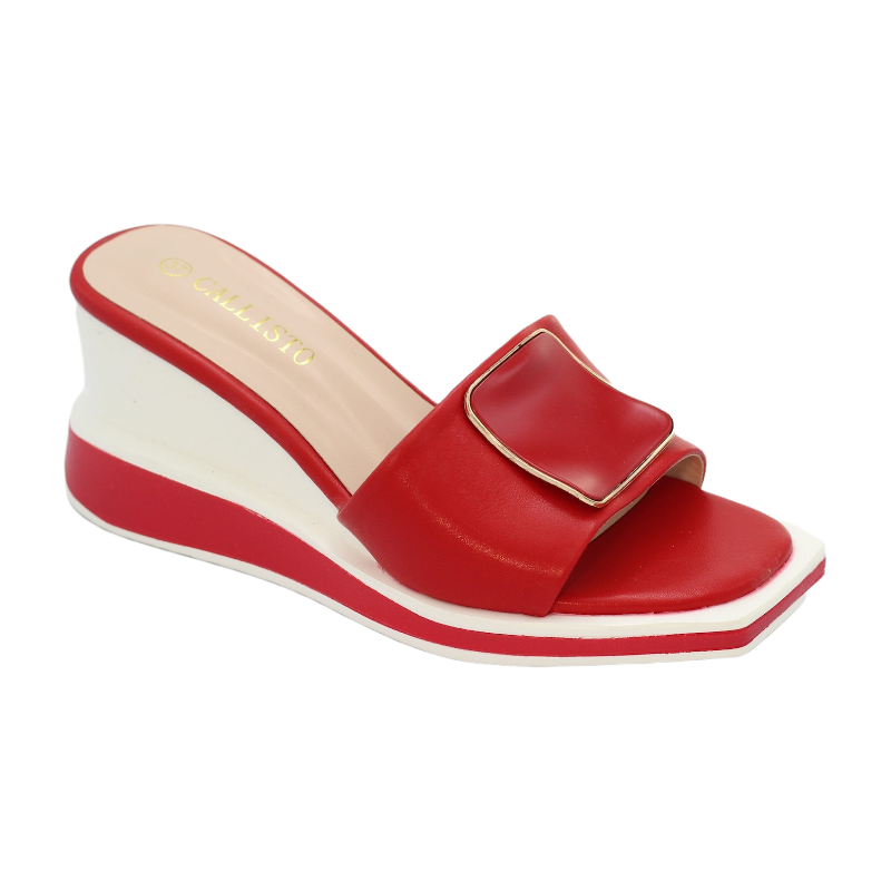 Odelia Wedge Slide 6.5cm Heel With Square Trim Red Buy Online in